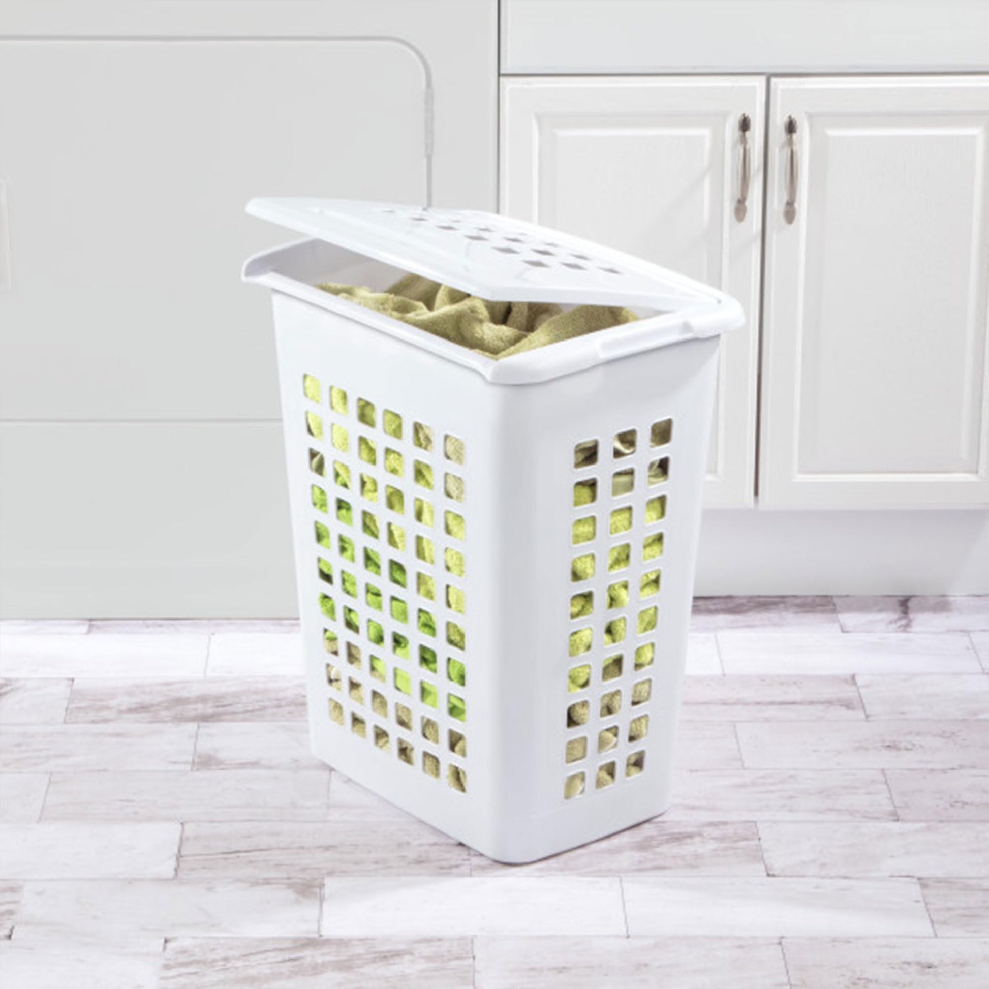 Sterilite 4 Pack Rectangular LiftTop Laundry Hampers, Plastic Clothes Basket with Lid