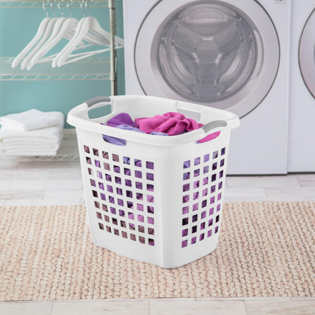 Sterilite Ultra Easy Carry Laundry Hamper, Comfort Handles to Easily Carry Clothes Between the Bedroom and Laundry Room, Plastic, White, 4-Pack