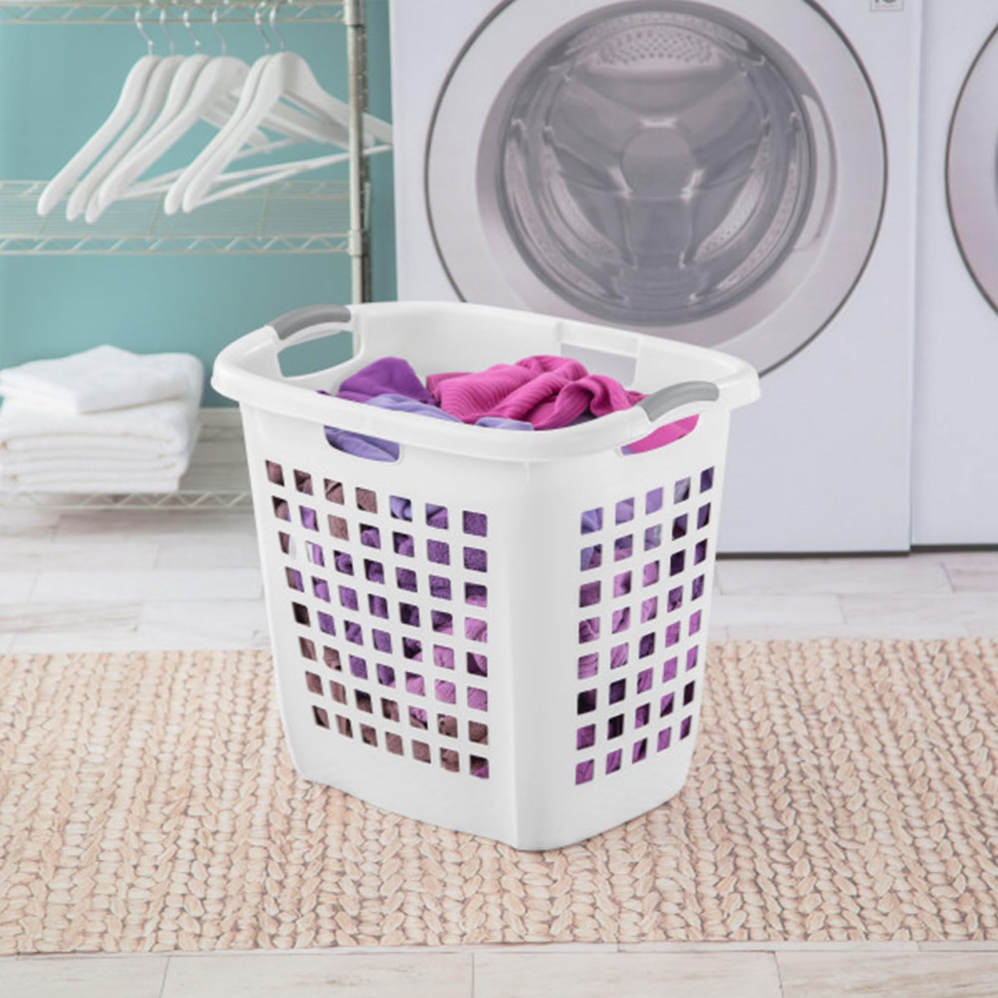 Sterilite Ultra Easy Carry Laundry Hamper, Comfort Handles to Easily Carry Clothes Between the Bedroom and Laundry Room, Plastic, White, 4-Pack