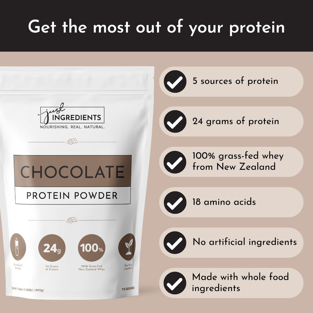 Protein Powder Made with 100% Grass Fed, Non Denatured Whey | Four Different Protein Sources from Organic Whole Food Ingredients | 15 Servings | 22g Protein