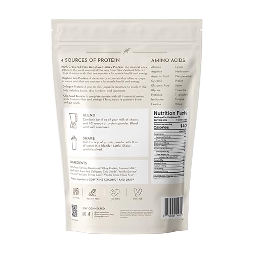Protein Powder Made with 100% Grass Fed, Non Denatured Whey | Four Different Protein Sources from Organic Whole Food Ingredients | 15 Servings | 22g Protein