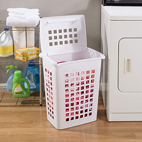 Sterilite 4 Pack Rectangular LiftTop Laundry Hampers, Plastic Clothes Basket with Lid