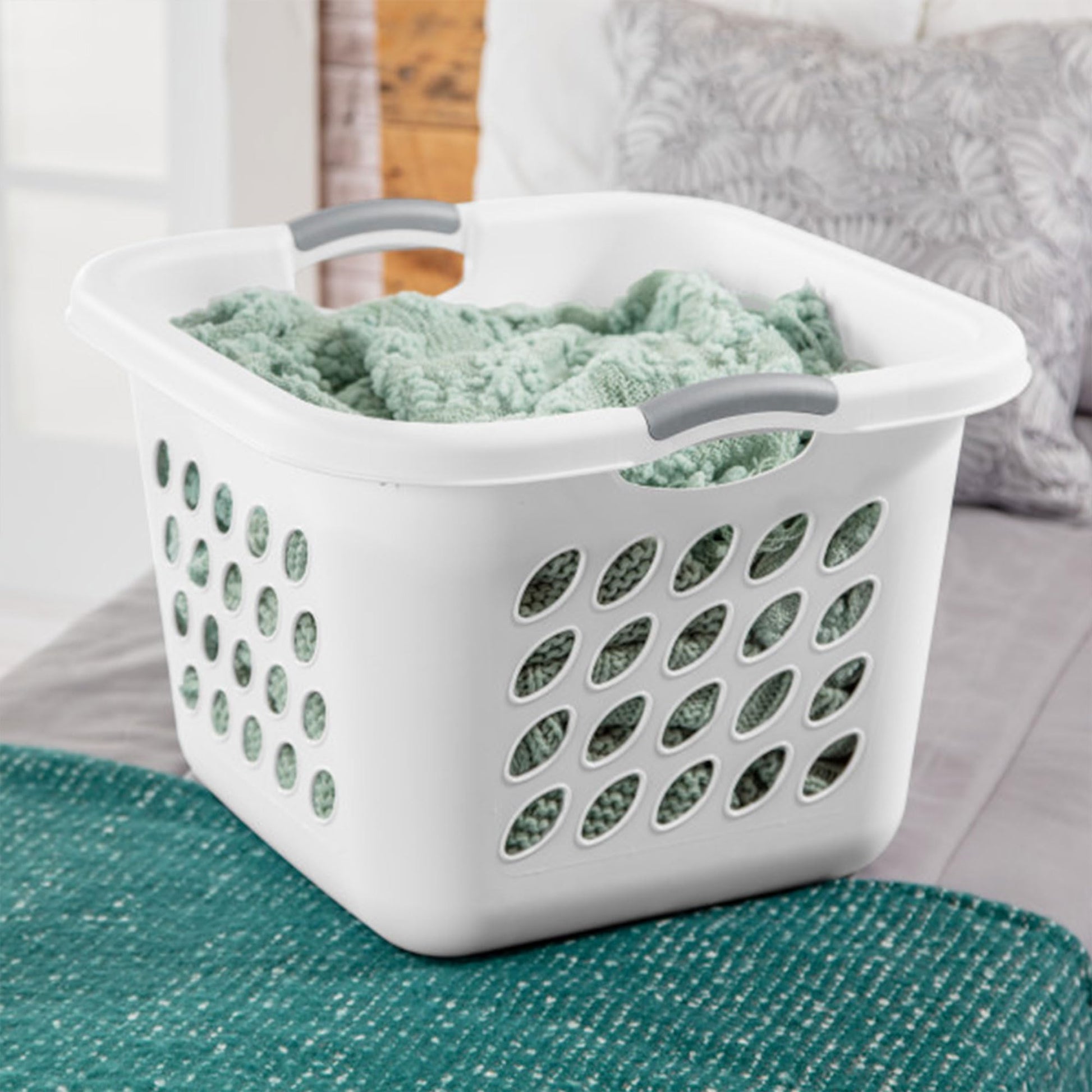 Sterilite 6-Pack Square Laundry Basket, Sturdy Plastic Clothes Hamper, 1.5 Bushel, White