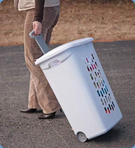 Sterilite 3-Pack Laundry Hamper with Lid and Wheels, Rolling Clothes Basket, Ultra, White