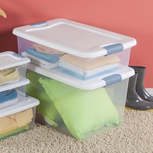 Sterilite 6-Pack Stackable Storage Bin with Lid, Clear Plastic Design, 32 Quart