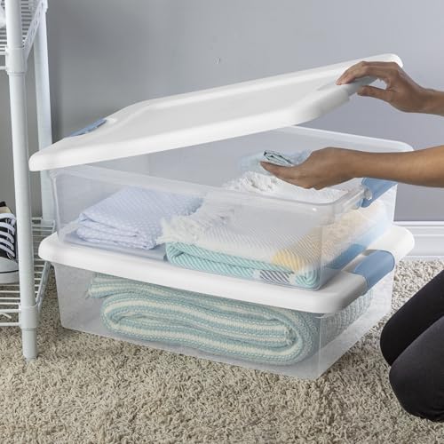 Sterilite 6-Pack Stackable Storage Bin with Lid, Clear Plastic Design, 32 Quart