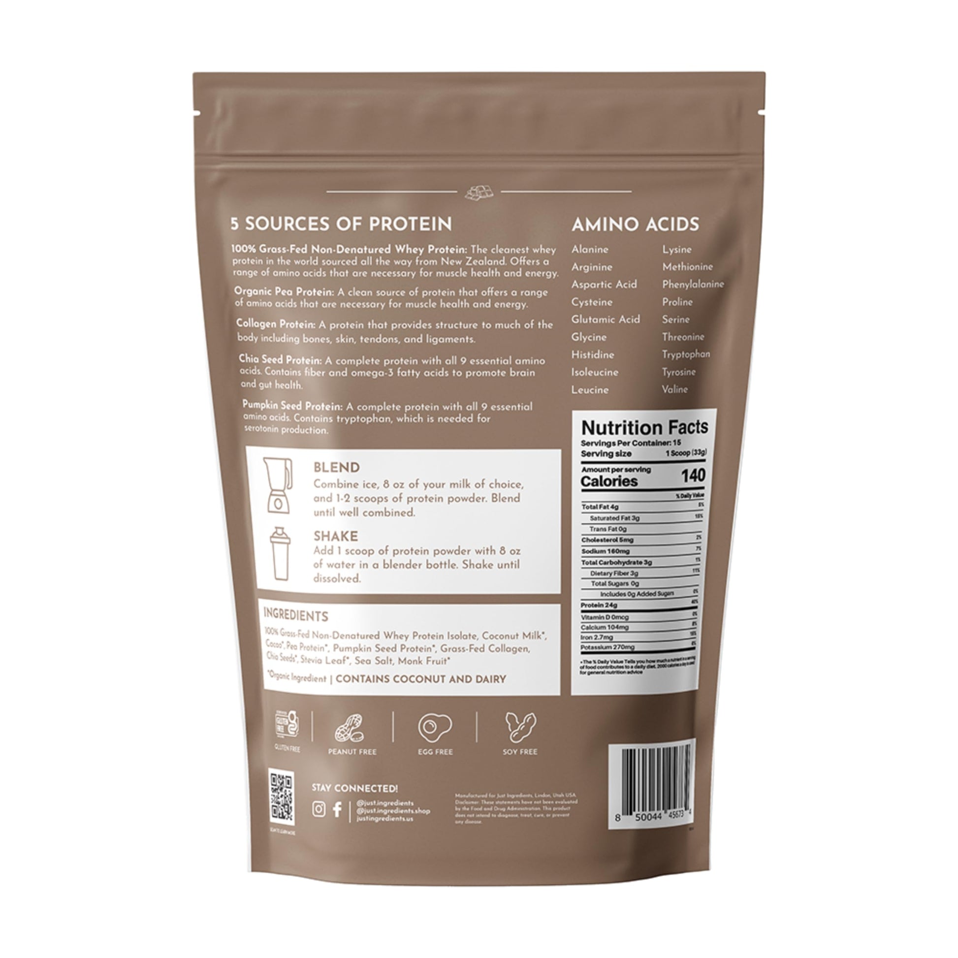 Protein Powder Made with 100% Grass Fed, Non Denatured Whey | Four Different Protein Sources from Organic Whole Food Ingredients | 15 Servings | 22g Protein
