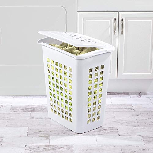 Sterilite 4 Pack Rectangular LiftTop Laundry Hampers, Plastic Clothes Basket with Lid