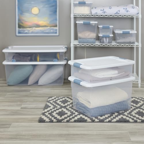 Sterilite 6-Pack Stackable Storage Bin with Lid, Clear Plastic Design, 32 Quart