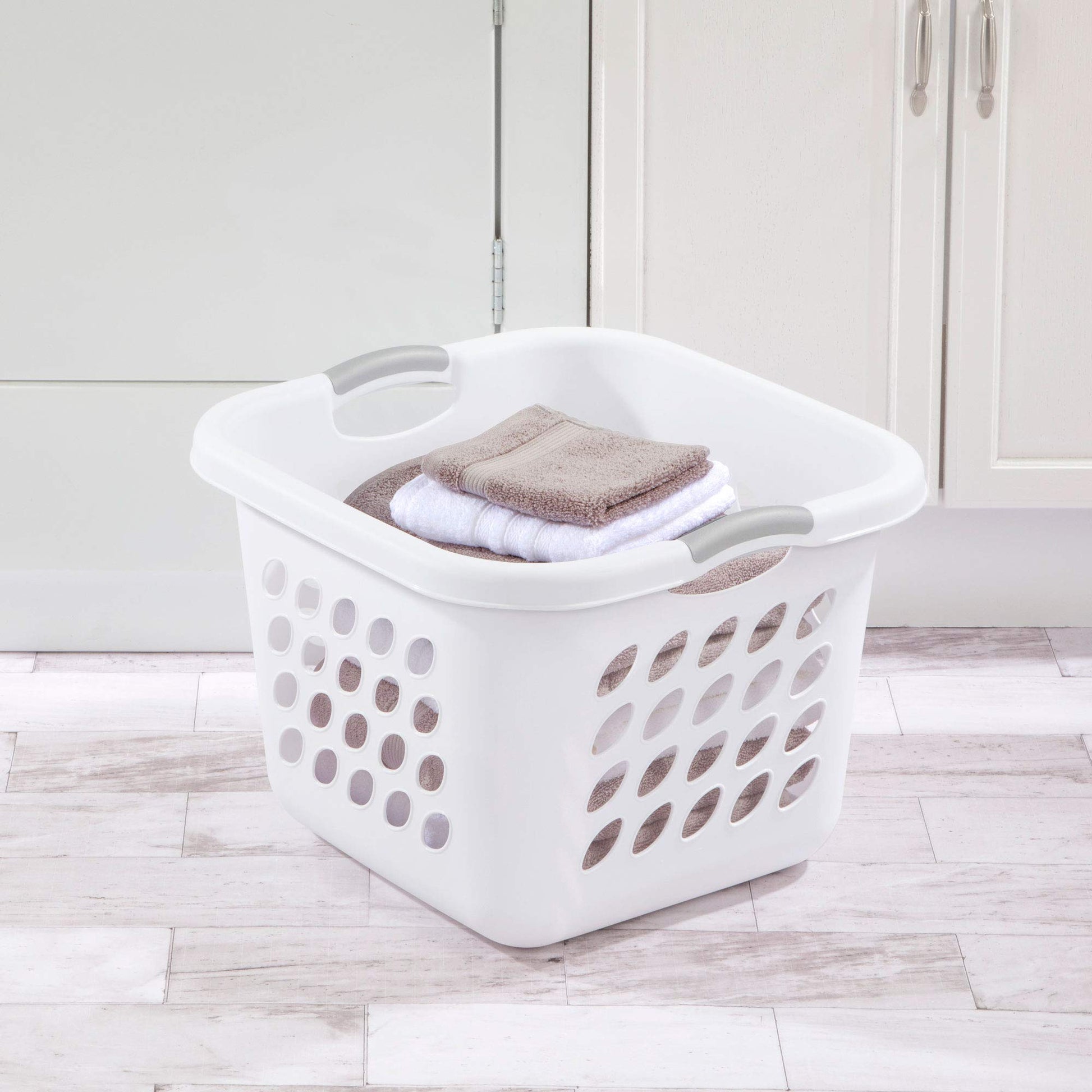Sterilite 6-Pack Square Laundry Basket, Sturdy Plastic Clothes Hamper, 1.5 Bushel, White
