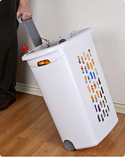 Sterilite 3-Pack Laundry Hamper with Lid and Wheels, Rolling Clothes Basket, Ultra, White