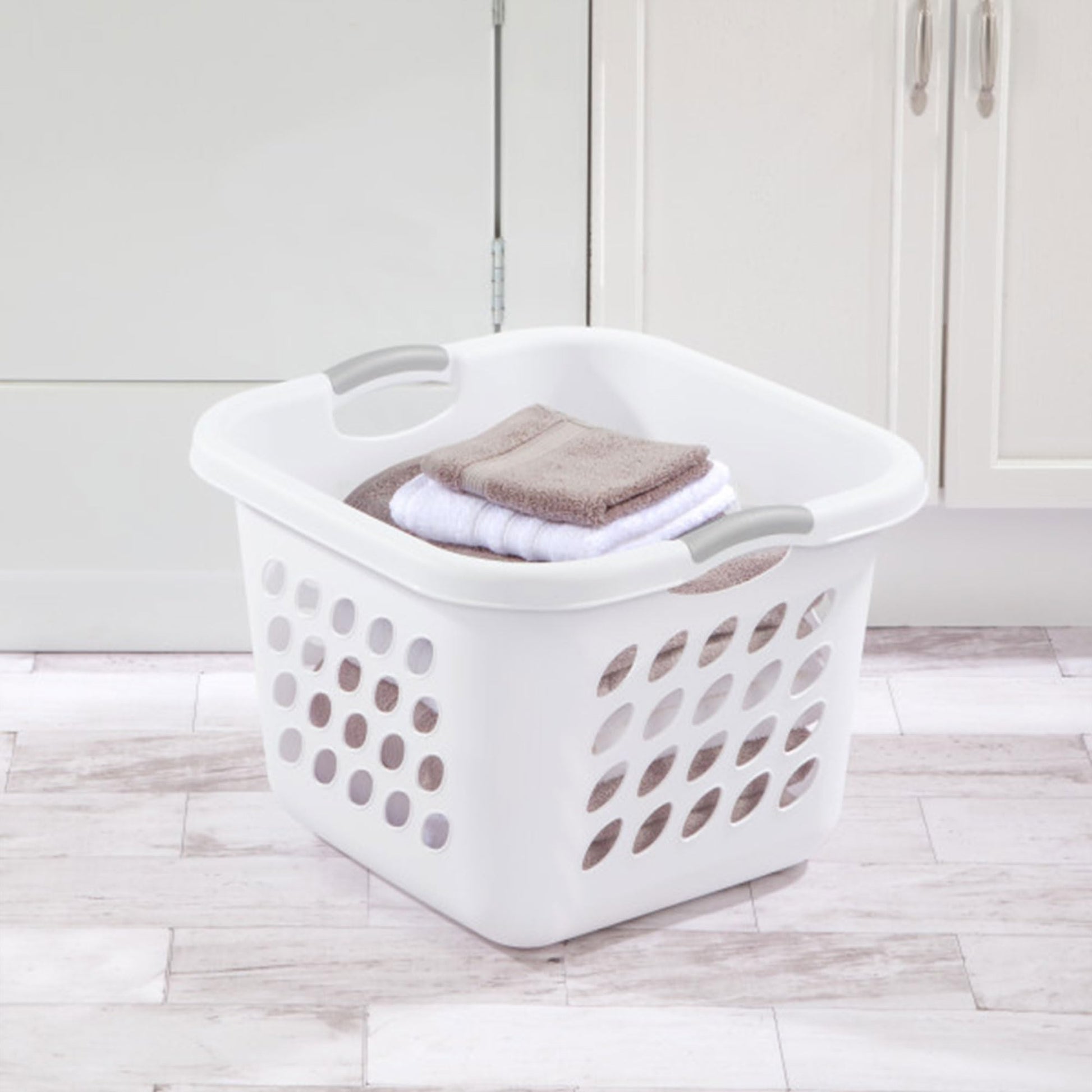 Sterilite 6-Pack Square Laundry Basket, Sturdy Plastic Clothes Hamper, 1.5 Bushel, White