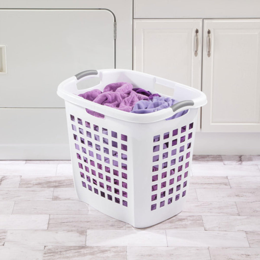Sterilite Ultra Easy Carry Laundry Hamper, Comfort Handles to Easily Carry Clothes Between the Bedroom and Laundry Room, Plastic, White, 4-Pack
