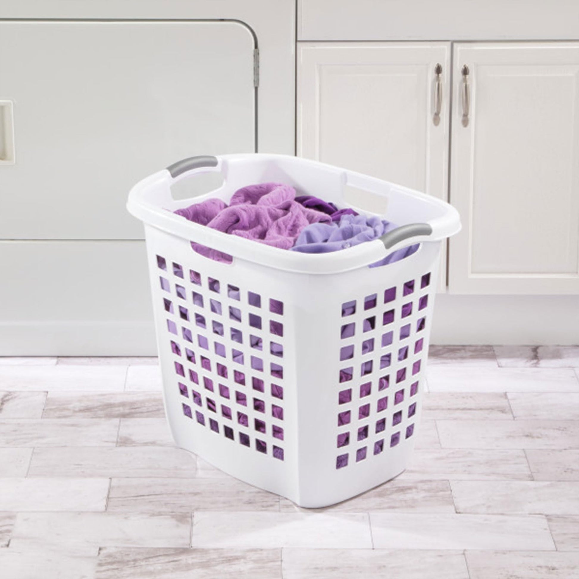 Sterilite Ultra Easy Carry Laundry Hamper, Comfort Handles to Easily Carry Clothes Between the Bedroom and Laundry Room, Plastic, White, 4-Pack