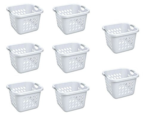 Sterilite 12178006 1.5 Bushel/ 53 Liter Ultra Square Laundry Basket, White Basket w/ Titanium Inserts, 8-Pack