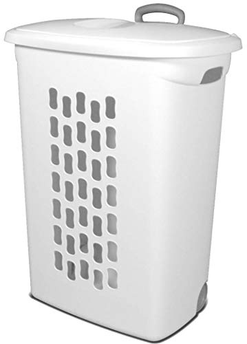 Sterilite 3-Pack Laundry Hamper with Lid and Wheels, Rolling Clothes Basket, Ultra, White