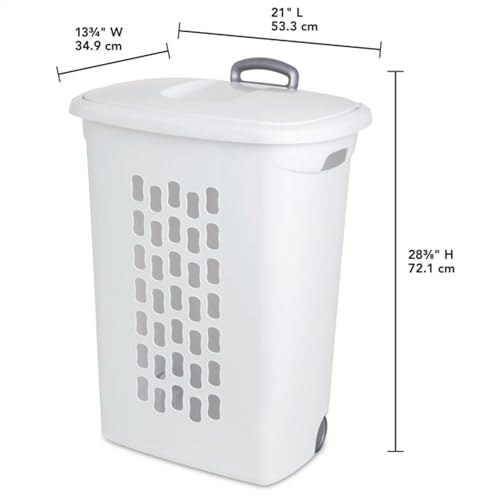 Sterilite 3-Pack Laundry Hamper with Lid and Wheels, Rolling Clothes Basket, Ultra, White