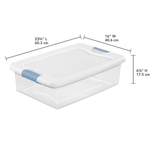 Sterilite 6-Pack Stackable Storage Bin with Lid, Clear Plastic Design, 32 Quart