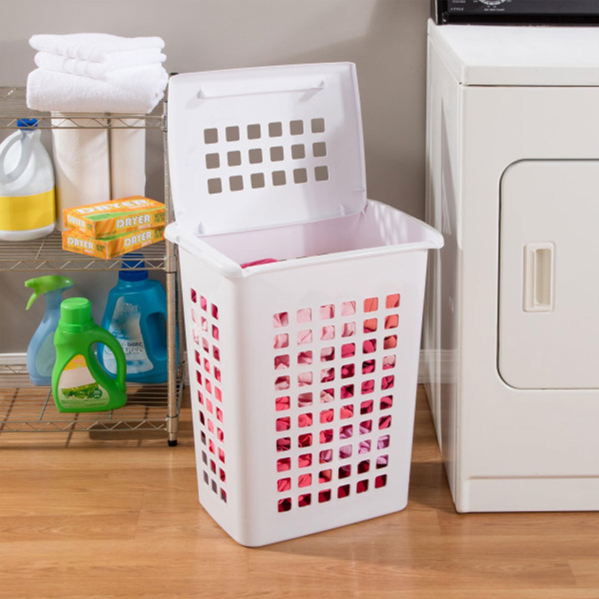Sterilite 4 Pack Rectangular LiftTop Laundry Hampers, Plastic Clothes Basket with Lid