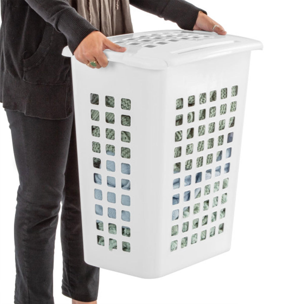 Sterilite 4 Pack Rectangular LiftTop Laundry Hampers, Plastic Clothes Basket with Lid