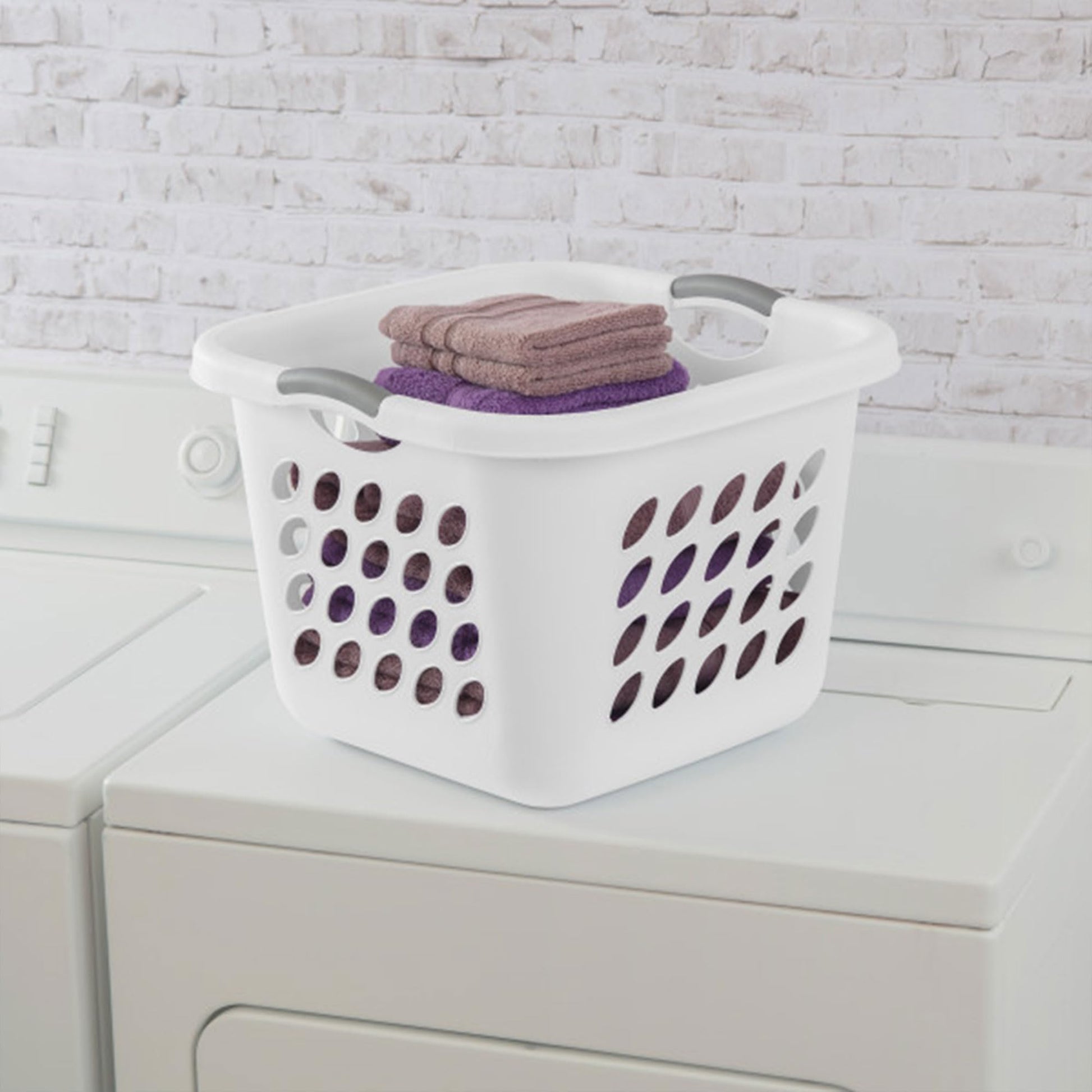 Sterilite 6-Pack Square Laundry Basket, Sturdy Plastic Clothes Hamper, 1.5 Bushel, White