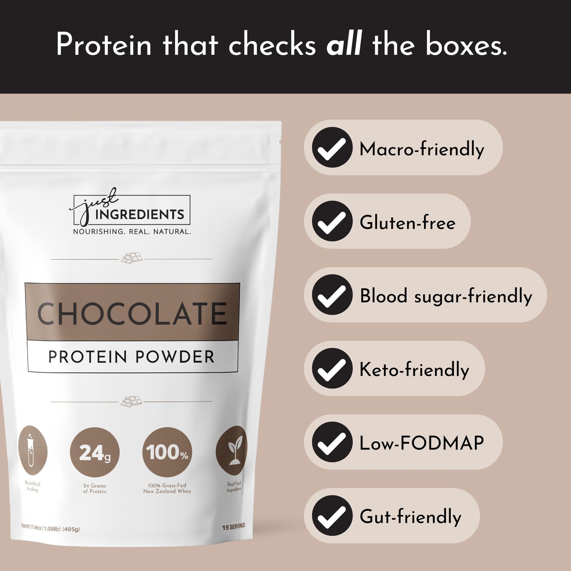Protein Powder Made with 100% Grass Fed, Non Denatured Whey | Four Different Protein Sources from Organic Whole Food Ingredients | 15 Servings | 22g Protein